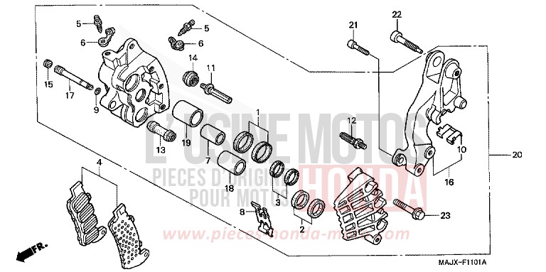R. FRONT BRAKE CALIPER (ST1100A) for Pan-European ABS MIDDY BLUE METTALIC (B162) from 1999